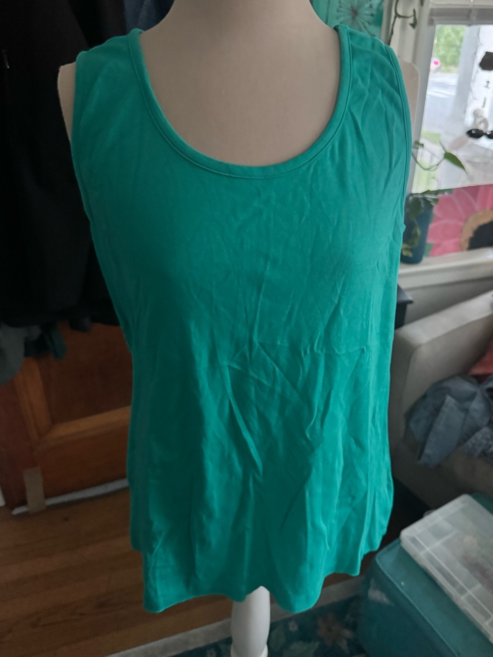 Lands End Teal Green Scoop Neck Tank Top L Cotton Summer VGUC